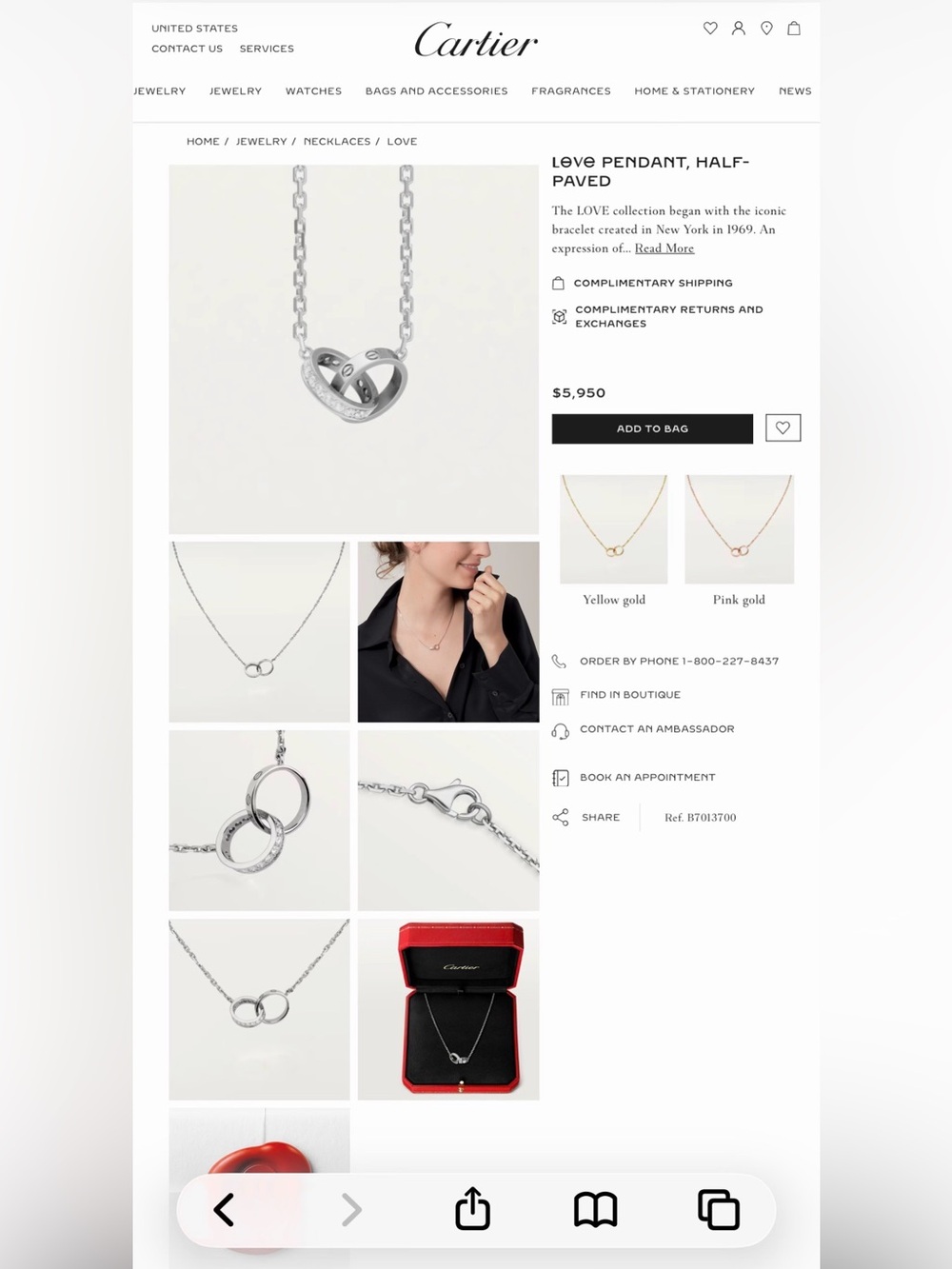 Cartier Love Necklace Diamond 18K White Gold 0.22ct Full Set - Picture 5 of 9